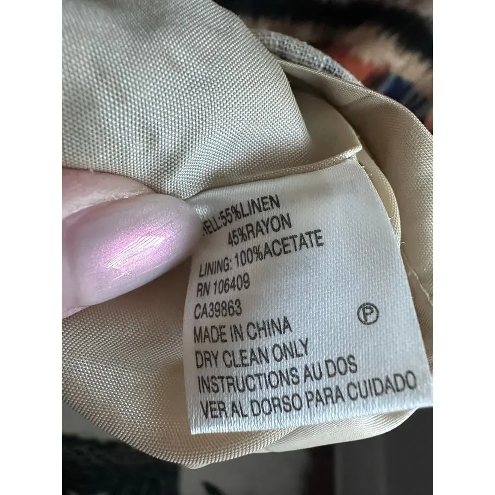 Tahari linen blend safari multicolor knee length sleeveless dress | size 8 - Picture 4 of 5